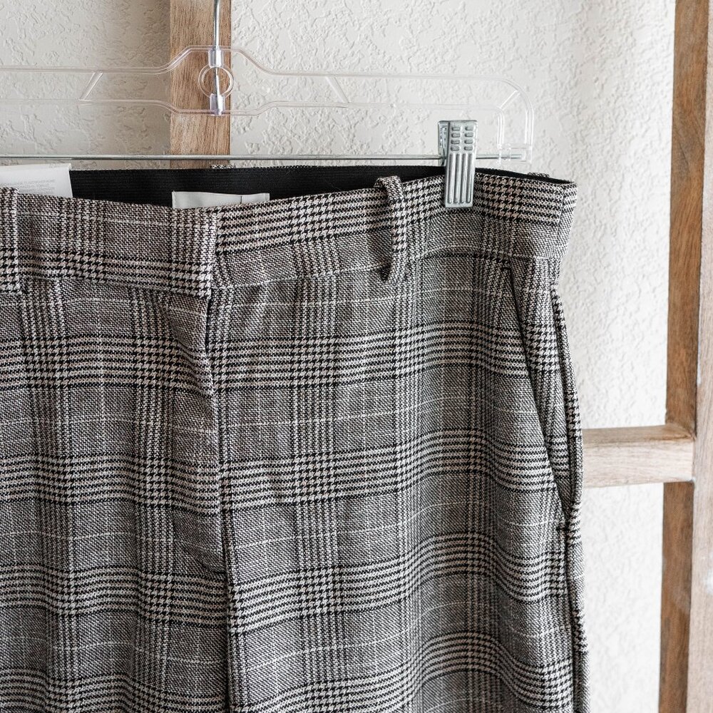 NWT H&M Women’s Size 14 Gray Beige Plaid Slacks Dress Pants Trousers Career - Picture 5 of 11